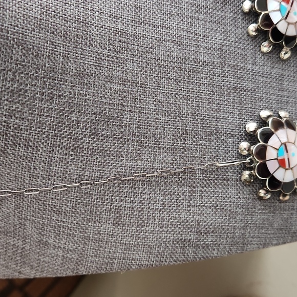 Native American Zuni Vintage Sunface Inlaid Necklace & Earrings Set 💙☀️🖤 - Picture 4 of 16